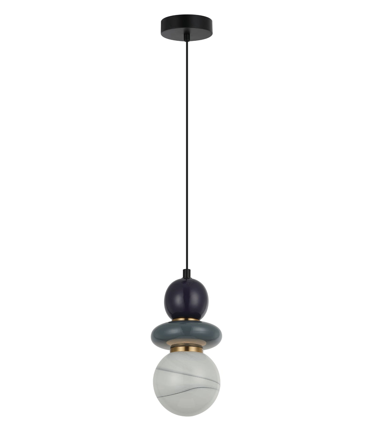 Tocado Interior Sandblasted Opal Diffuser Glass with Ceramic Bead Pendant Light - Grey & Purple Ceramic Bead