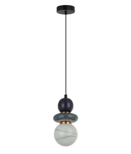 Tocado Interior Sandblasted Opal Diffuser Glass with Ceramic Bead Pendant Light - Grey & Purple Ceramic Bead