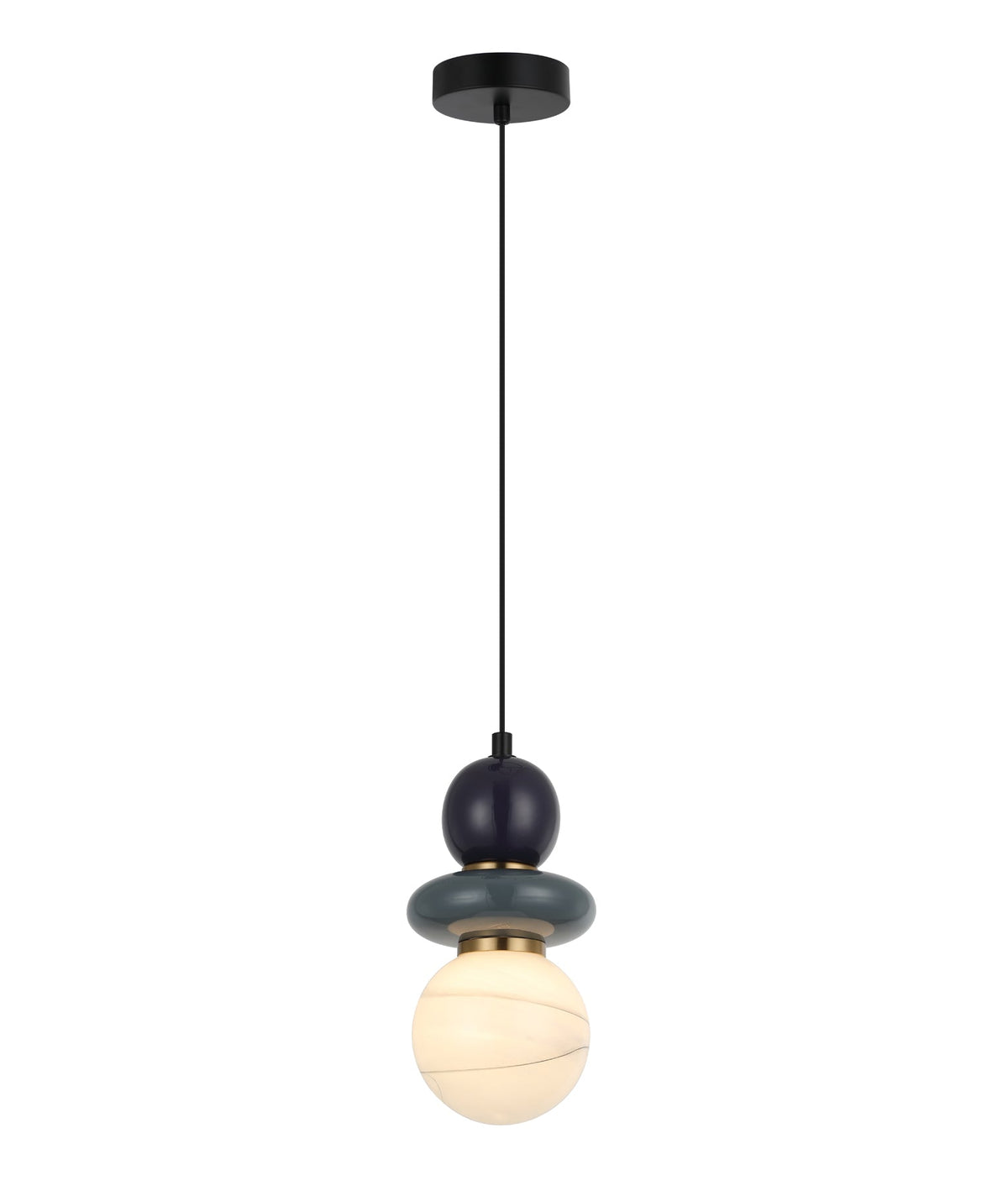 Tocado Interior Sandblasted Opal Diffuser Glass with Ceramic Bead Pendant Light - Grey & Purple Ceramic Bead