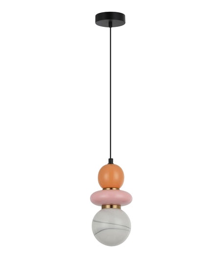 Tocado Interior Sandblasted Opal Diffuser Glass with Ceramic Bead Pendant Light - Pink & Peach Ceramic Bead