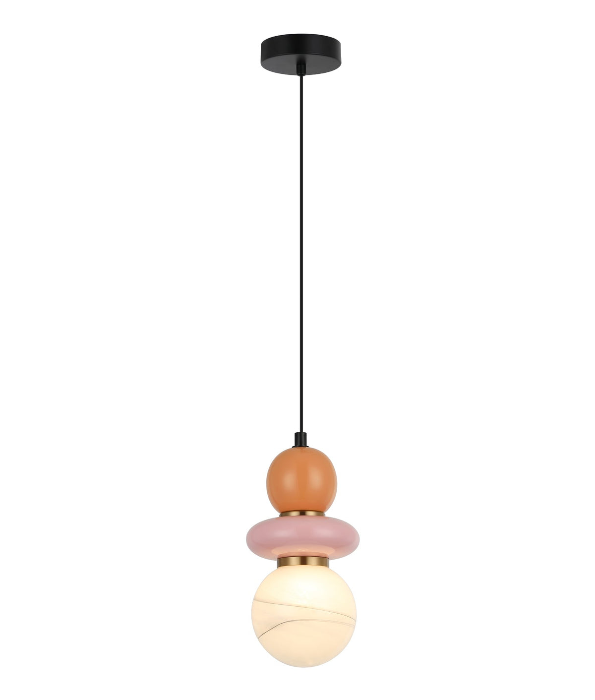 Tocado Interior Sandblasted Opal Diffuser Glass with Ceramic Bead Pendant Light - Pink & Peach Ceramic Bead