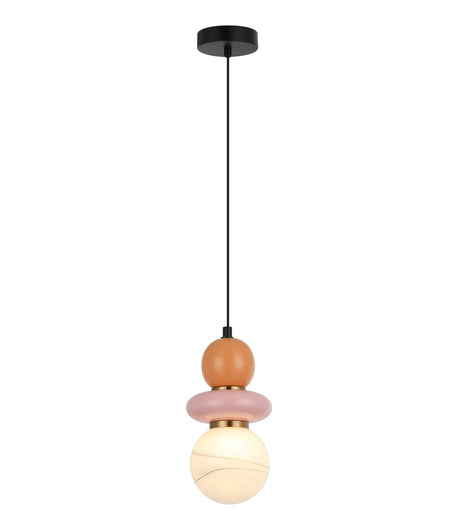 Tocado Interior Sandblasted Opal Diffuser Glass with Ceramic Bead Pendant Light - Pink & Peach Ceramic Bead