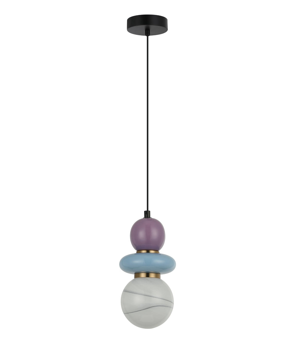 Tocado Interior Sandblasted Opal Diffuser Glass with Ceramic Bead Pendant Light - Blue & Violet Ceramic Bead