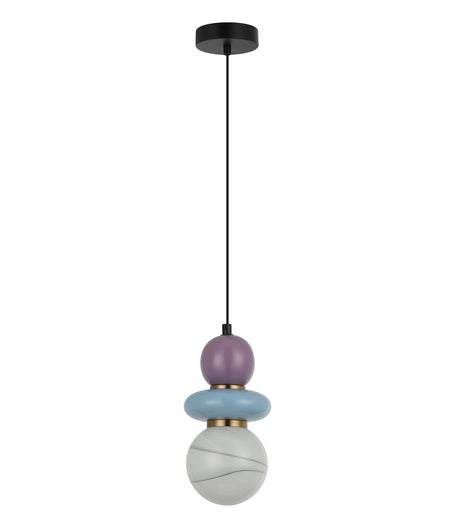 Tocado Interior Sandblasted Opal Diffuser Glass with Ceramic Bead Pendant Light - Blue & Violet Ceramic Bead