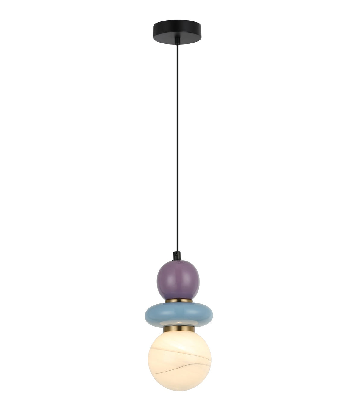 Tocado Interior Sandblasted Opal Diffuser Glass with Ceramic Bead Pendant Light - Blue & Violet Ceramic Bead