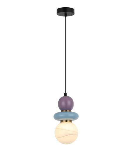 Tocado Interior Sandblasted Opal Diffuser Glass with Ceramic Bead Pendant Light - Blue & Violet Ceramic Bead
