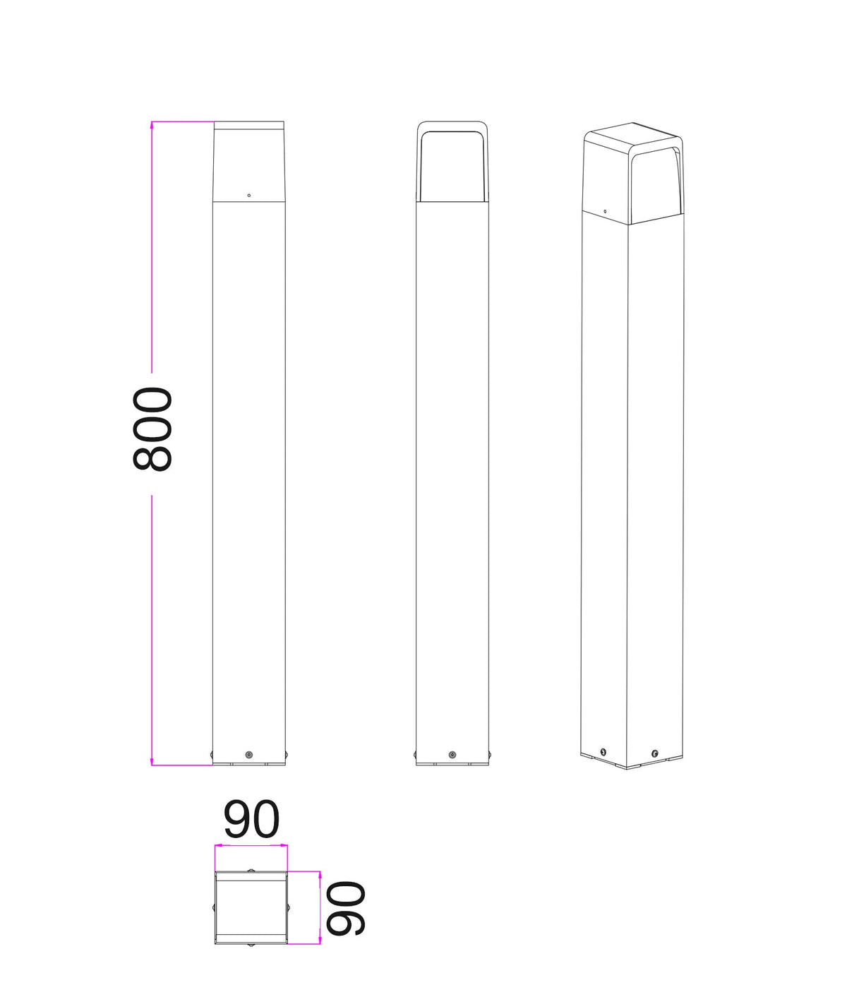 Toren LED Tri-CCT Surface Mounted Dark Grey Bollard Light IP65 - 800mm
