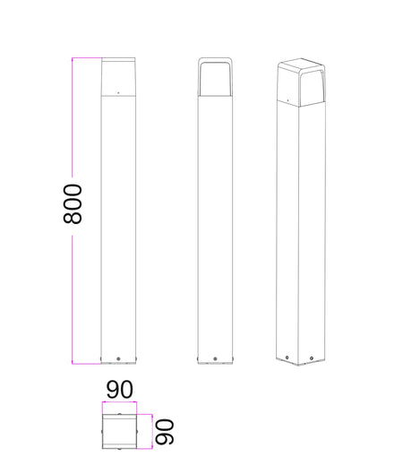 Toren LED Tri-CCT Surface Mounted Dark Grey Bollard Light IP65 - 800mm