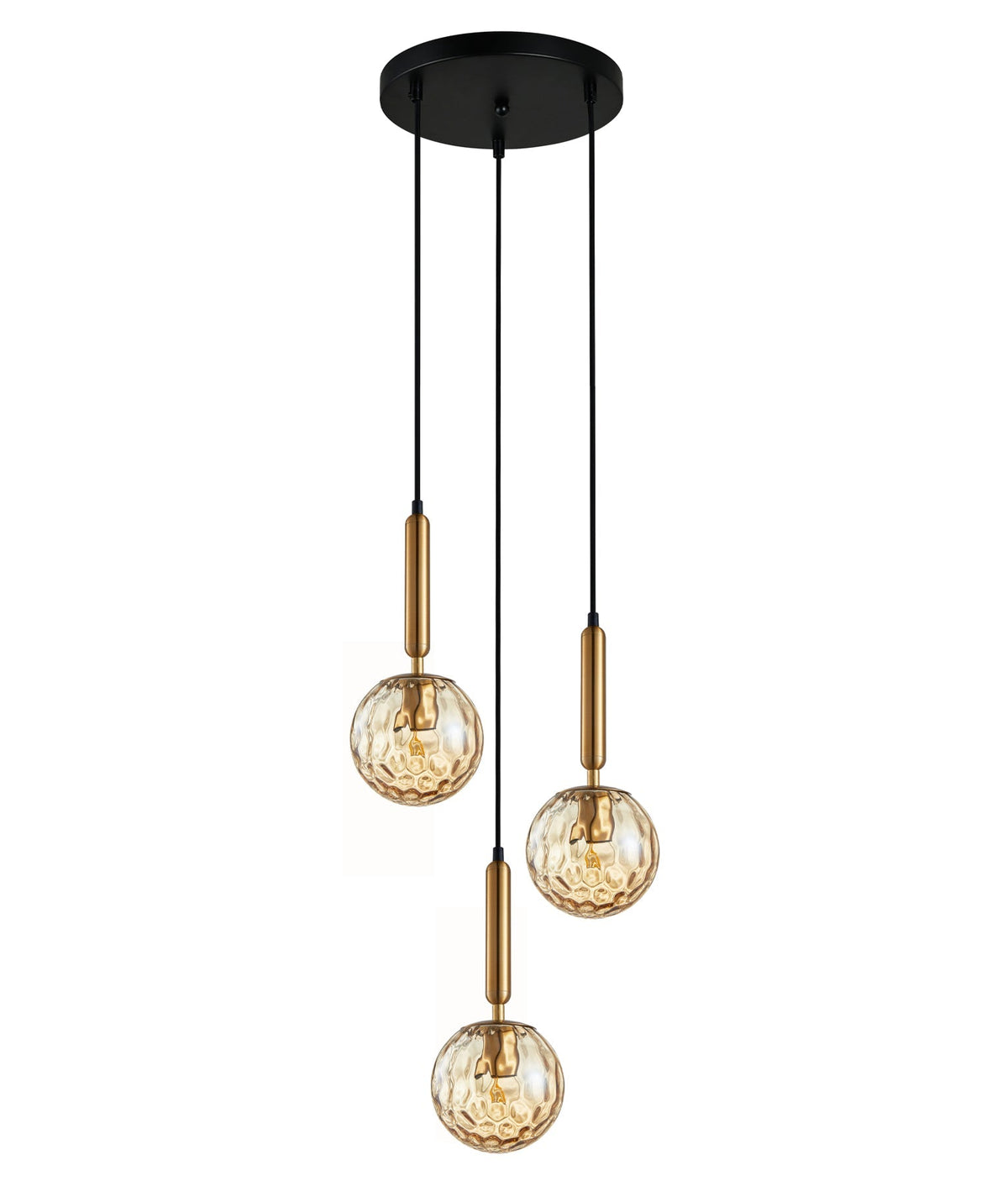 Trattino Interior Bronze Amber / Smokey Black Spherical Glass Multiple Round Base Pendant Light - Bronze Amber