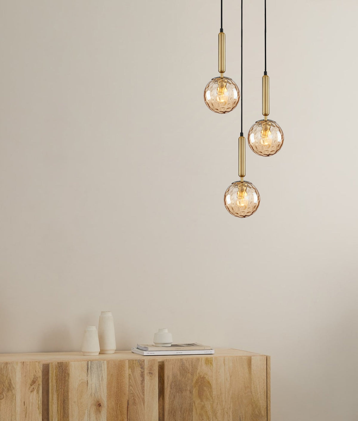 Trattino Interior Bronze Amber / Smokey Black Spherical Glass Multiple Round Base Pendant Light - Bronze Amber