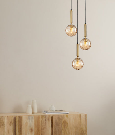 Trattino Interior Bronze Amber / Smokey Black Spherical Glass Multiple Round Base Pendant Light - Bronze Amber