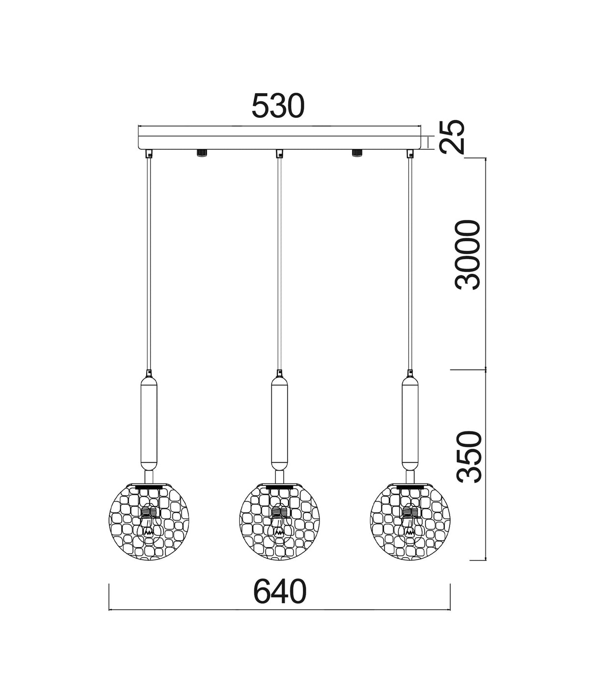 Trattino Interior Bronze Amber /Smokey Black Spherical Glass Multiple Bar Base Pendant Light - Smokey Black
