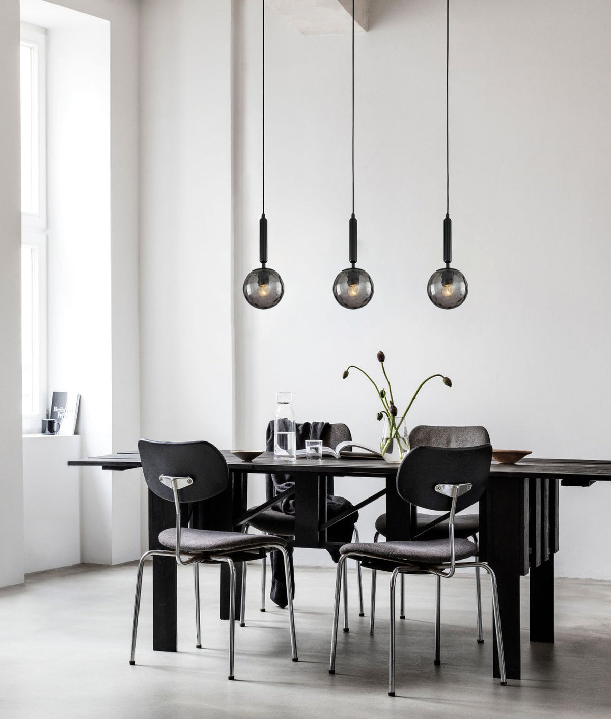 Trattino Interior Bronze Amber /Smokey Black Spherical Glass Multiple Bar Base Pendant Light - Smokey Black
