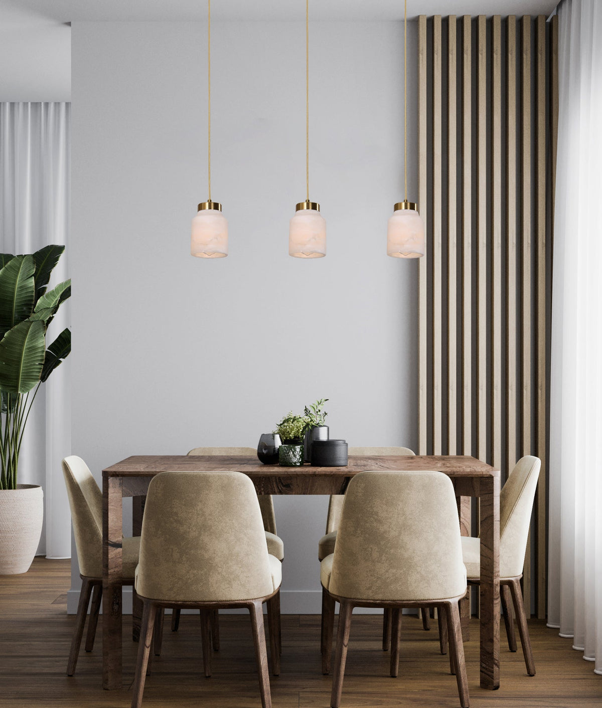 Tufo Interior White Jar Alabaster with Brass Highlight Pendant Light