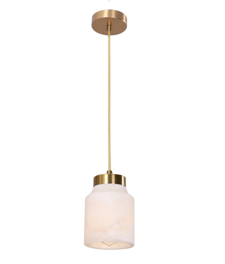 Tufo Interior White Jar Alabaster with Brass Highlight Pendant Light
