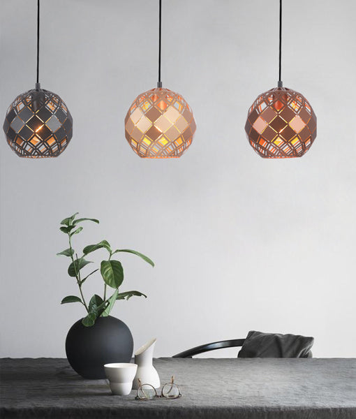 Tuile Interior Small Embossed Tiled Iron Wine Glass Shape Pendant Light - Coffee