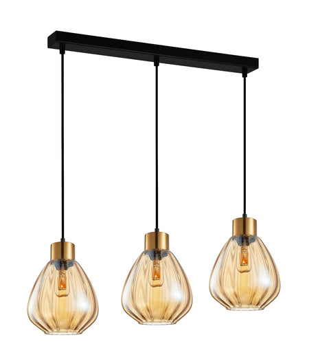 Tulip Interior Bronze Amber / Smokey Black Wine Glass Ribbed Multiple Bar Base Pendant Light - Bronze Amber