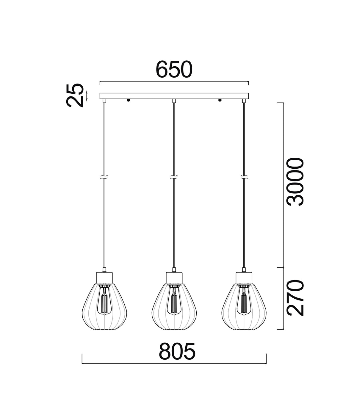 Tulip Interior Bronze Amber / Smokey Black Wine Glass Ribbed Multiple Bar Base Pendant Light - Bronze Amber
