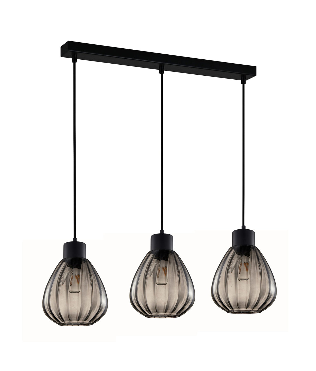 Tulip Interior Bronze Amber / Smokey Black Wine Glass Ribbed Multiple Bar Base Pendant Light - Smokey Black