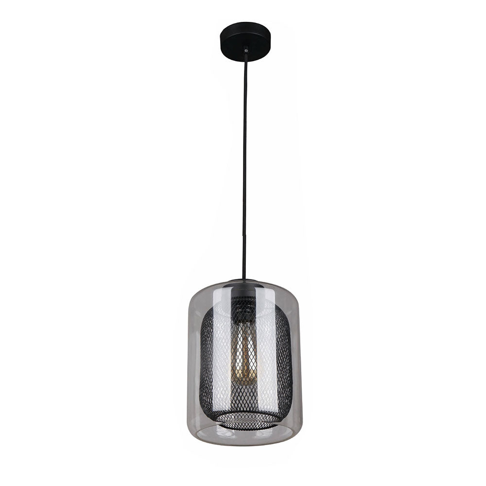 Oblong Glass Pendant Black Mesh