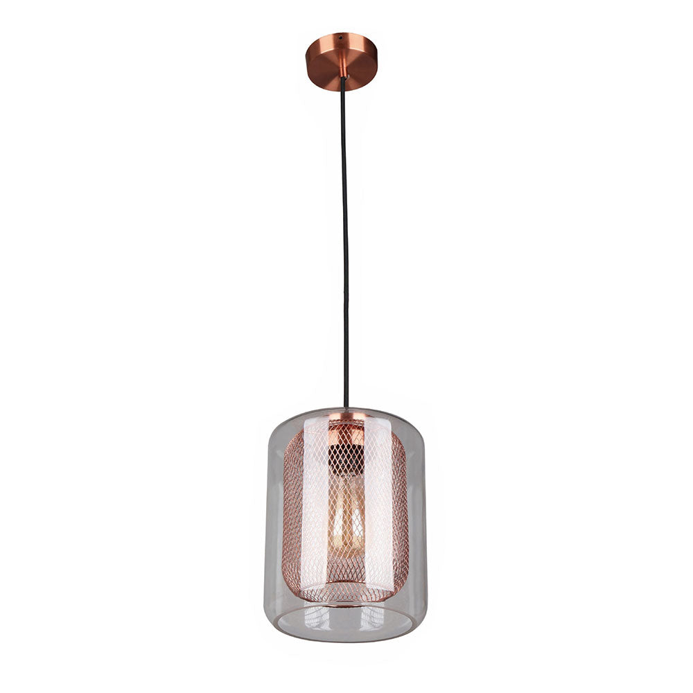 Oblong Glass Pendant Copper Mesh