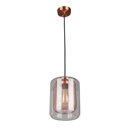 Oblong Glass Pendant Copper Mesh