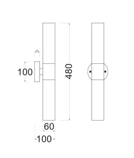 Vara Interior Tubular Up/Down Opal Glass Wall Light - Black