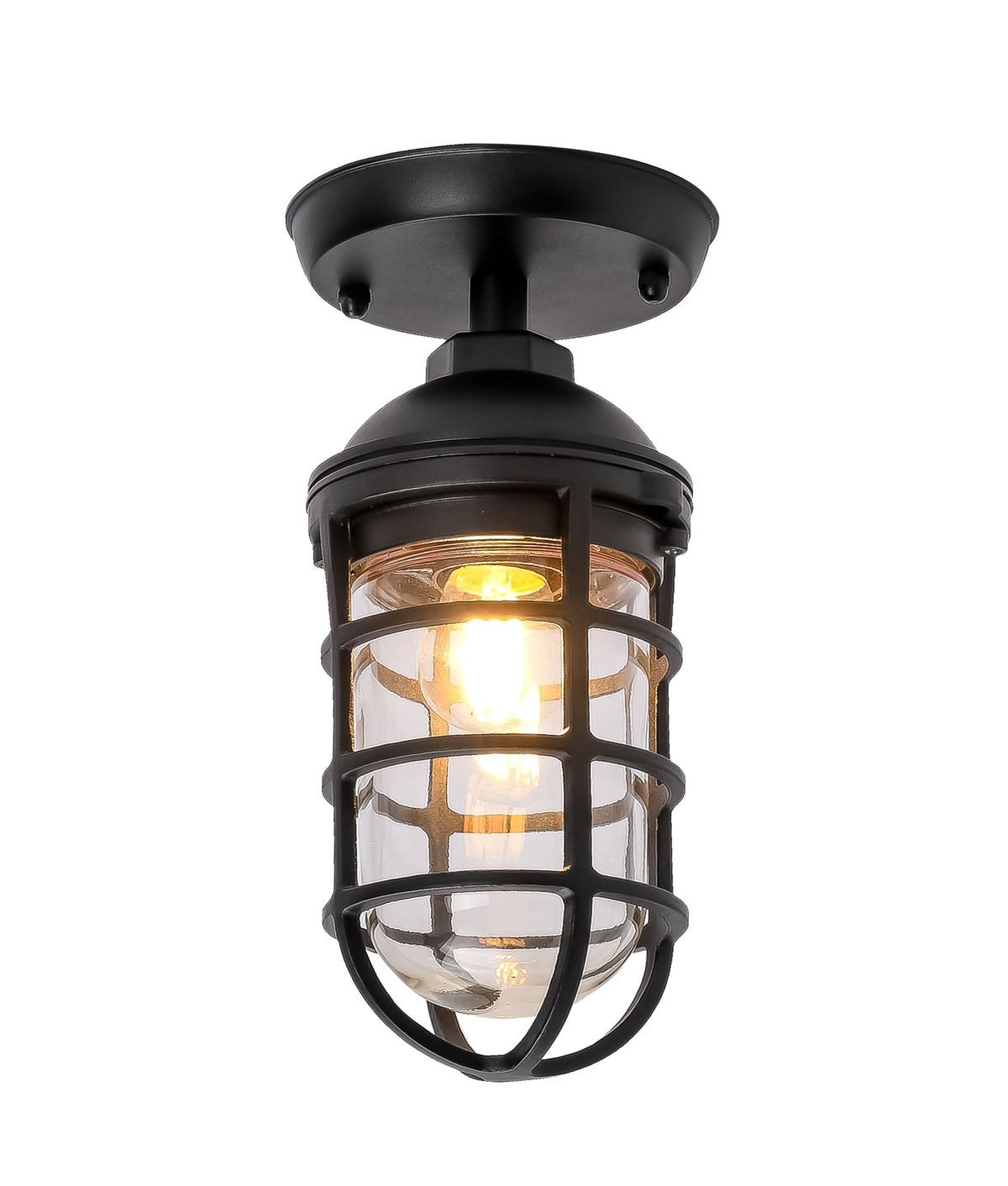 Villaku Exterior Cylinder Aluminium & Glass with Cage Ceiling / Wall Light IP44 - Matte Black