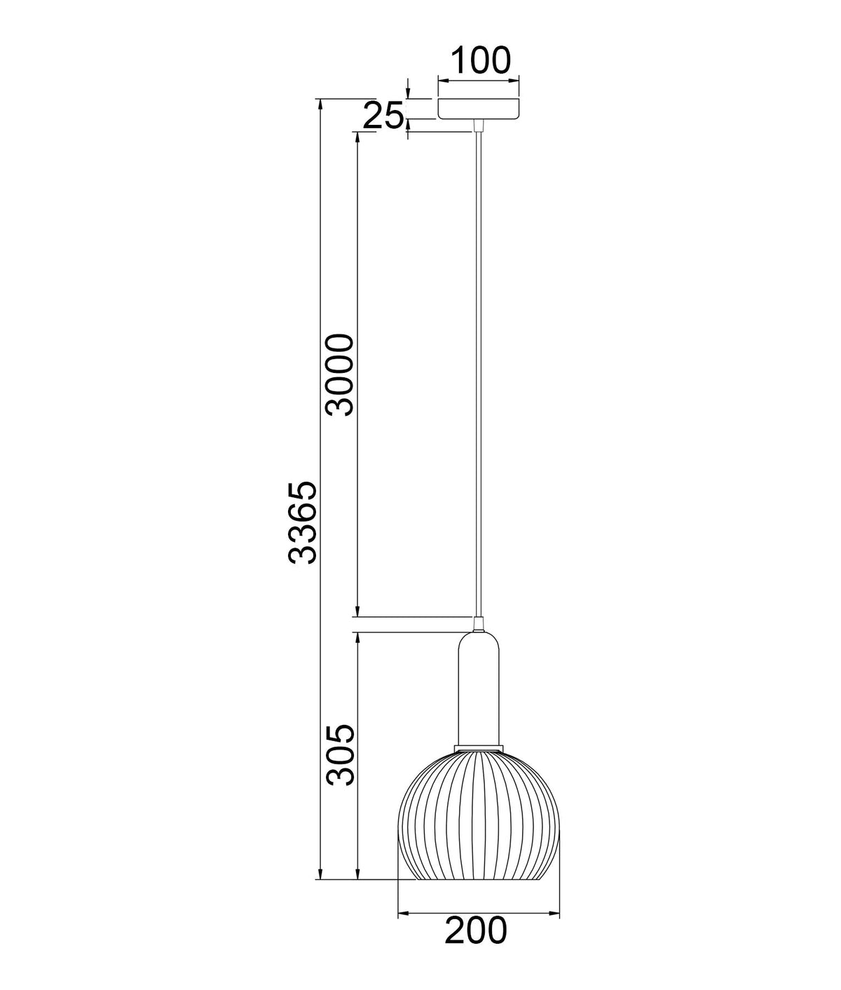 Vintaj Interior Wine Glass Shape Ribbed Glass Pendant Light - Amber