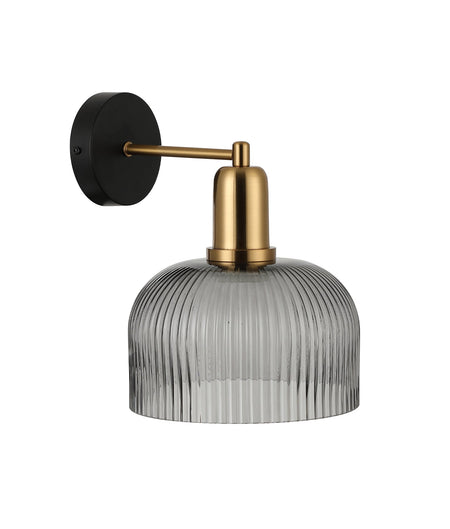Vintaj Interior Dome Glass with Antique Brass Highlight Wall Light - Smokey Black