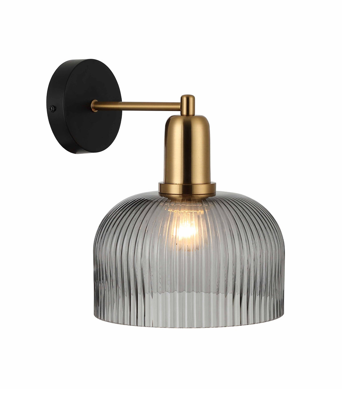 Vintaj Interior Dome Glass with Antique Brass Highlight Wall Light - Smokey Black