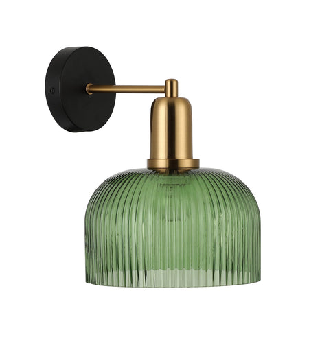 Vintaj Interior Dome Glass with Antique Brass Highlight Wall Light - Green