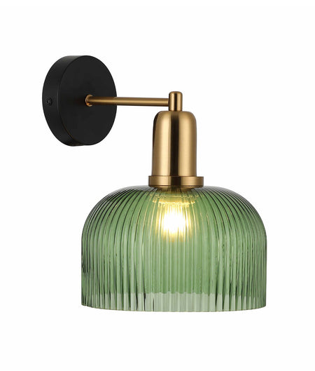 Vintaj Interior Dome Glass with Antique Brass Highlight Wall Light - Green
