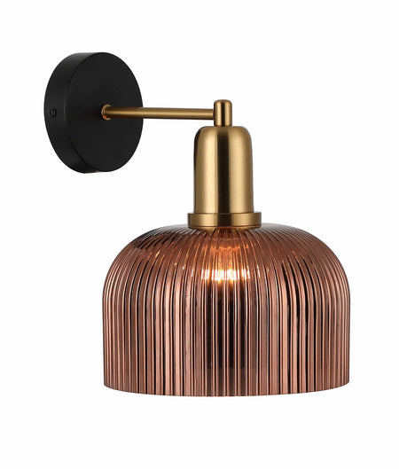 Vintaj Interior Dome Glass with Antique Brass Highlight Wall Light - Copper Painted