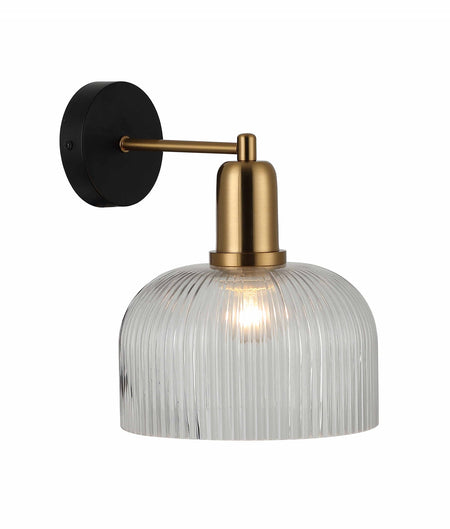 Vintaj Interior Dome Glass with Antique Brass Highlight Wall Light - Clear