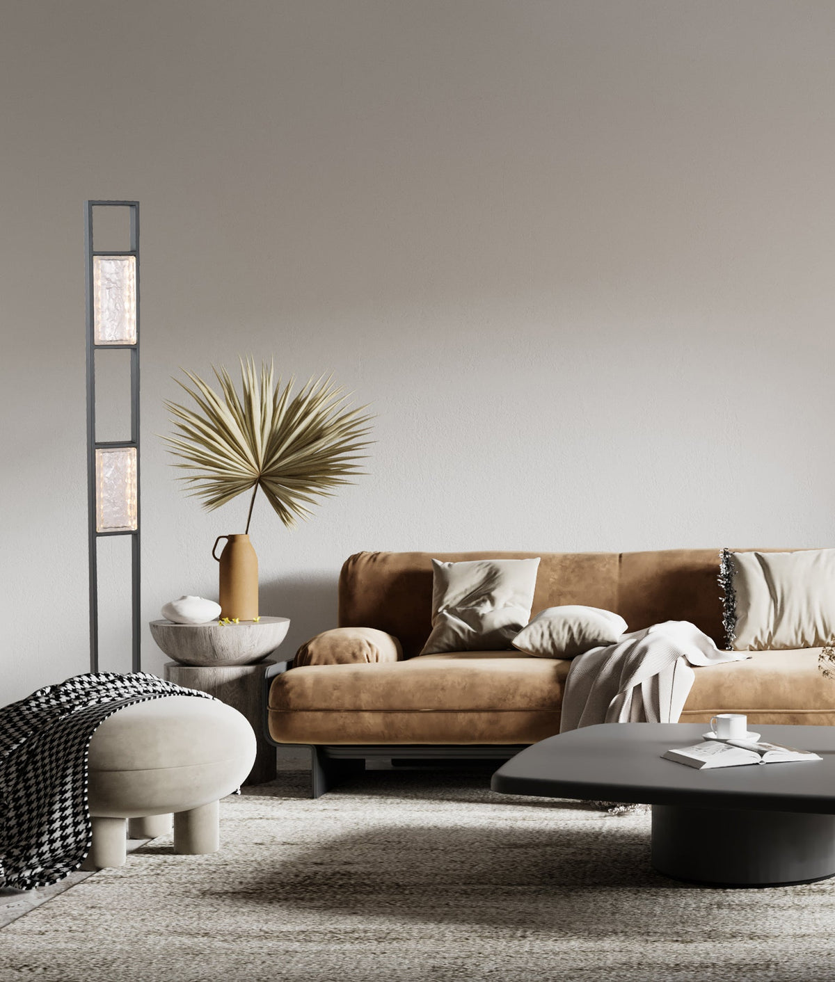 Zeigel Interior LED Rectangular Textured Ice Glass Diffuser Floor Lamp - Satin Black Housing