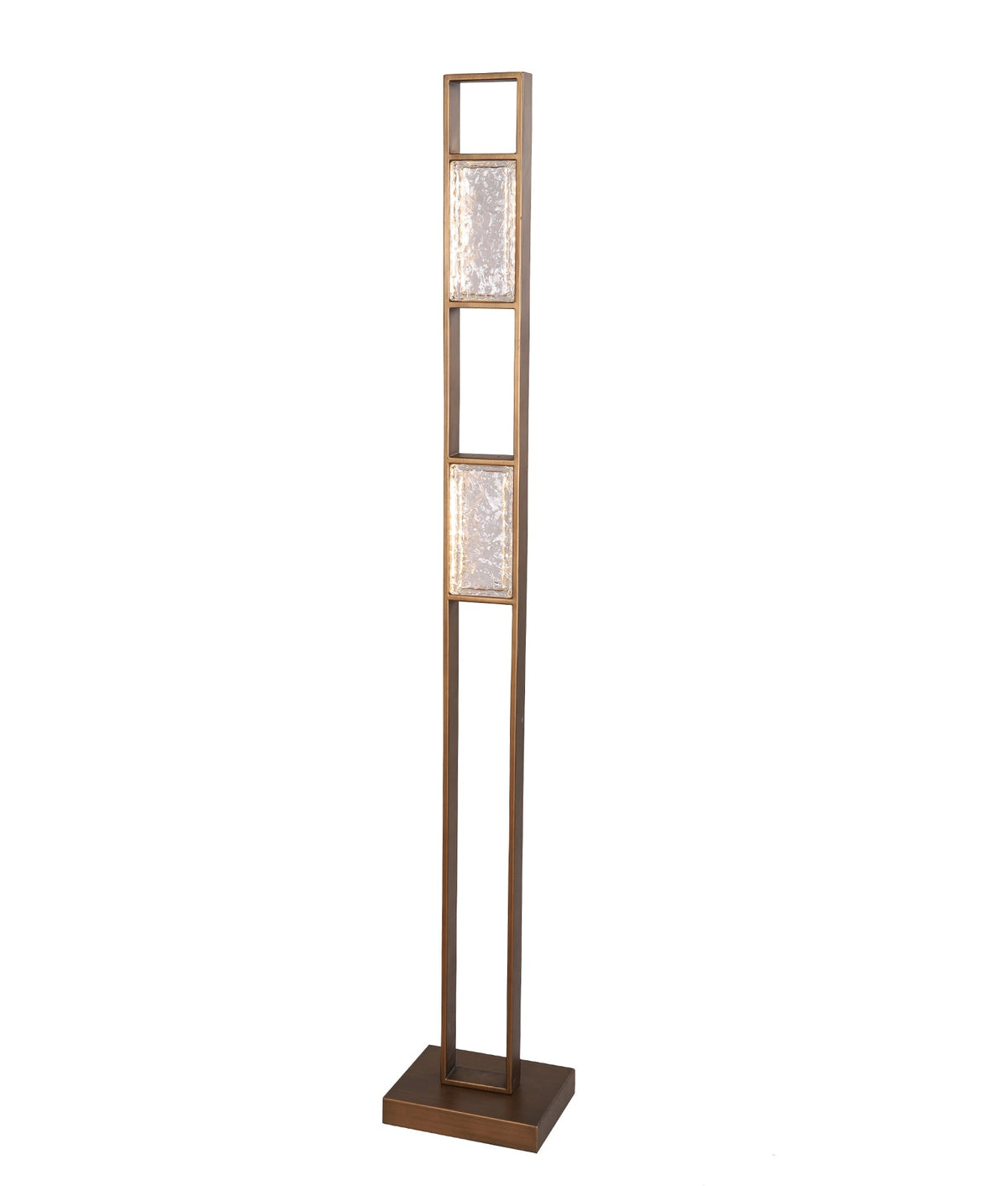 Zeigel Interior LED Rectangular Textured Ice Glass Diffuser Floor Lamp - Antique Brass Housing