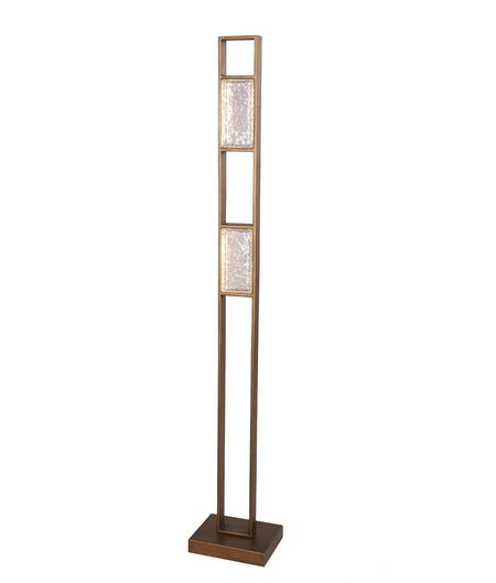 Zeigel Interior LED Rectangular Textured Ice Glass Diffuser Floor Lamp - Antique Brass Housing