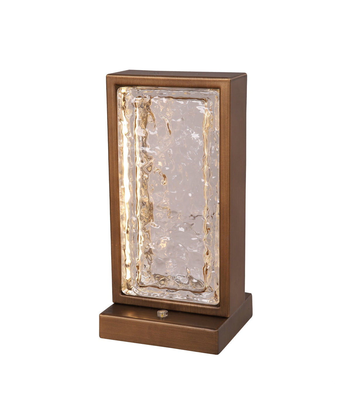 Zeigel Interior LED Rectangular Textured Ice Glass Diffuser Table Lamp - Antique Brass Housing