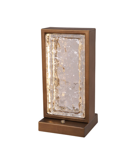 Zeigel Interior LED Rectangular Textured Ice Glass Diffuser Table Lamp - Antique Brass Housing