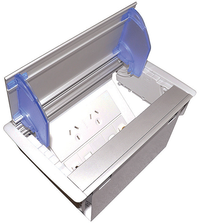 OE Elsafe: Axxess QF25 - 2 GPO / 4 x Data Cutouts Anodised Lid - Grey/Silver