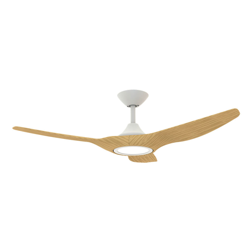 Strike 48" DC 3 Blade Ceiling Fan With 18W Tri-Colour Dimmable LED White / Oak