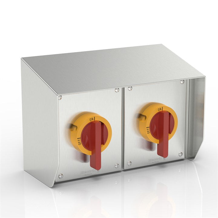 SR15-KT32X2-S316-LT | WASHDOWNPRO™ IP69K 15° Sloping Roof Rotary Isolator Enclosure with Katko switches