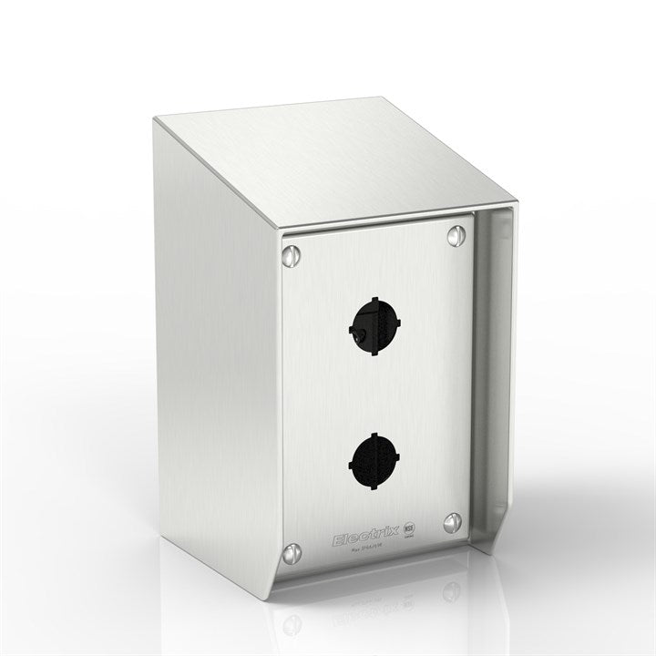 SR15-PB2-S316-22.5 | WASHDOWNPRO™ IP69K 15° Sloping Roof Push-Button Enclosure with Removable Mounting Pillars