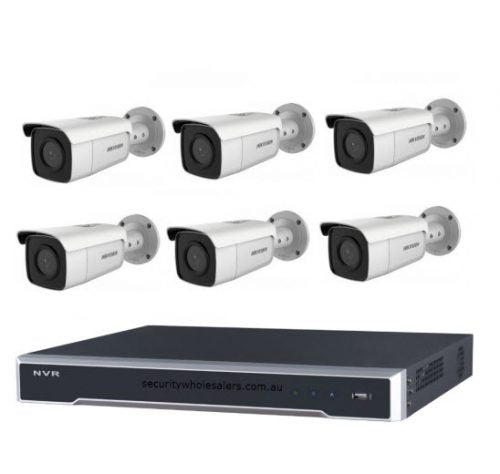 8MP 8CH Hikvision CCTV 套件：6 个室外子弹头摄像机，由 Darkfighter 和 Acusense + 8CH NVR 提供支持